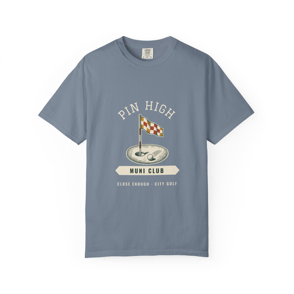 Pin High Tee in Blue Jean, front view