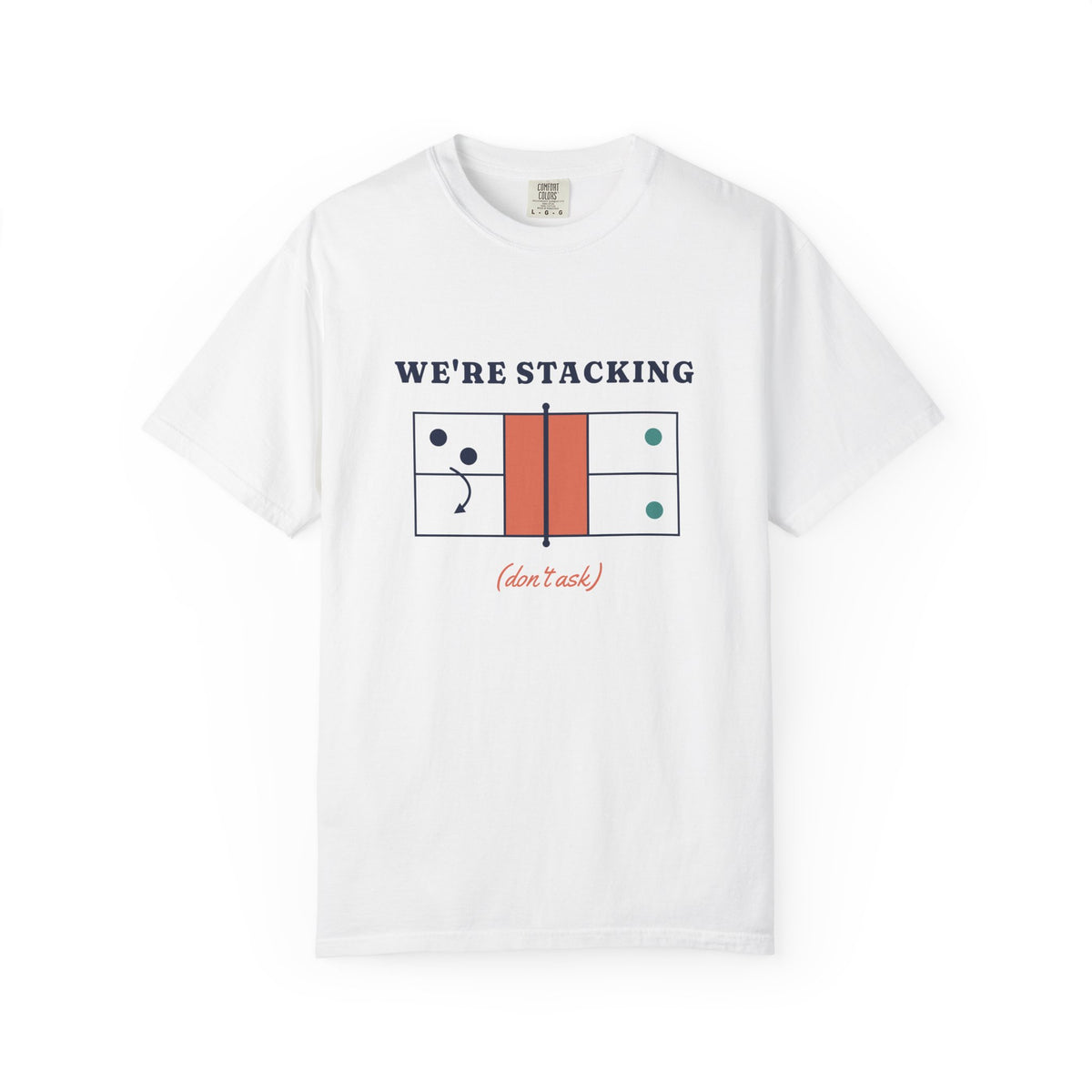 We're Stacking Tee in White, front view