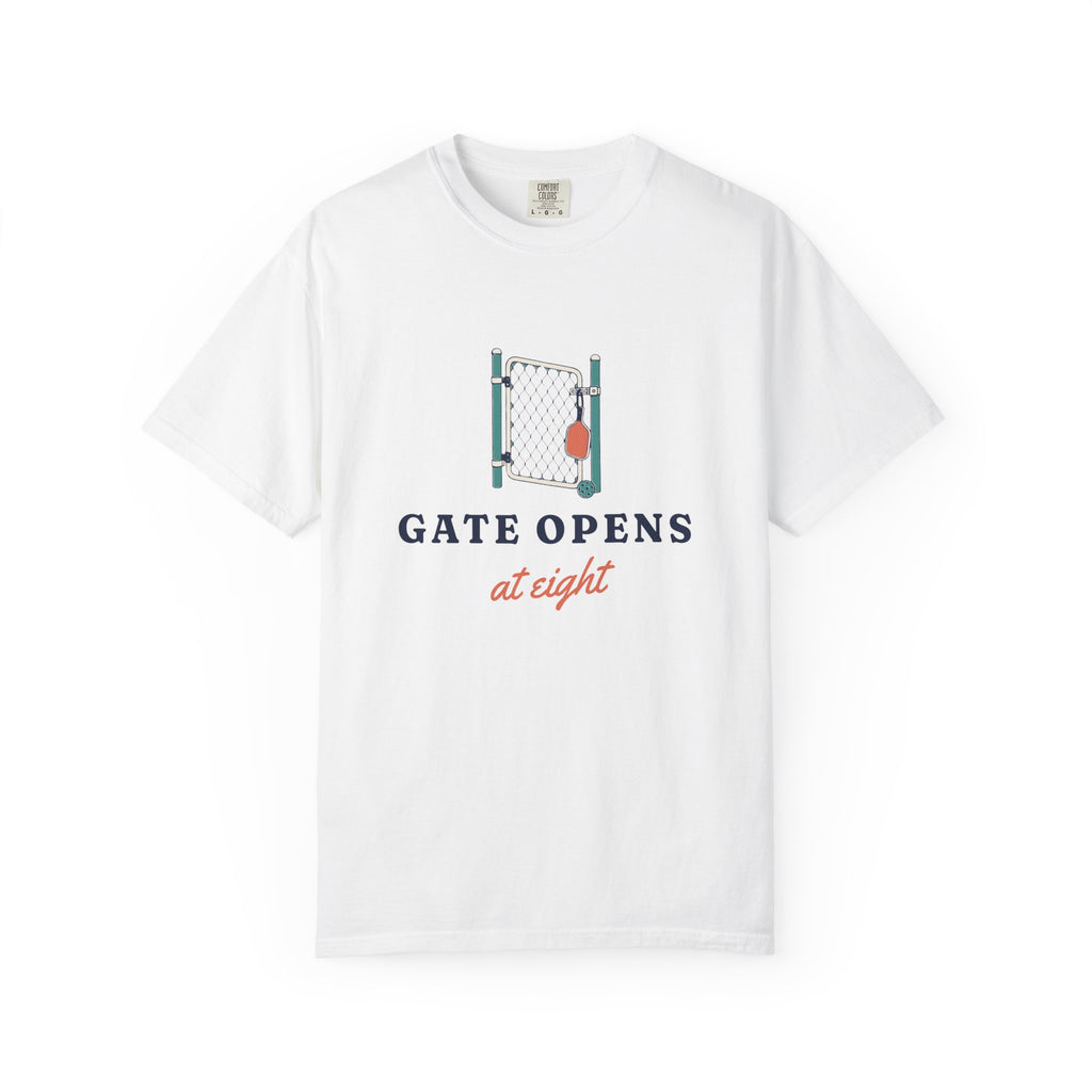 Gate Opens at Eight Tee in White, front view