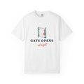 Gate Opens at Eight Tee in White, front view
