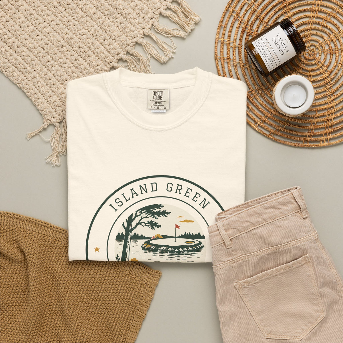 Island Green Tee in Ivory, flat lay