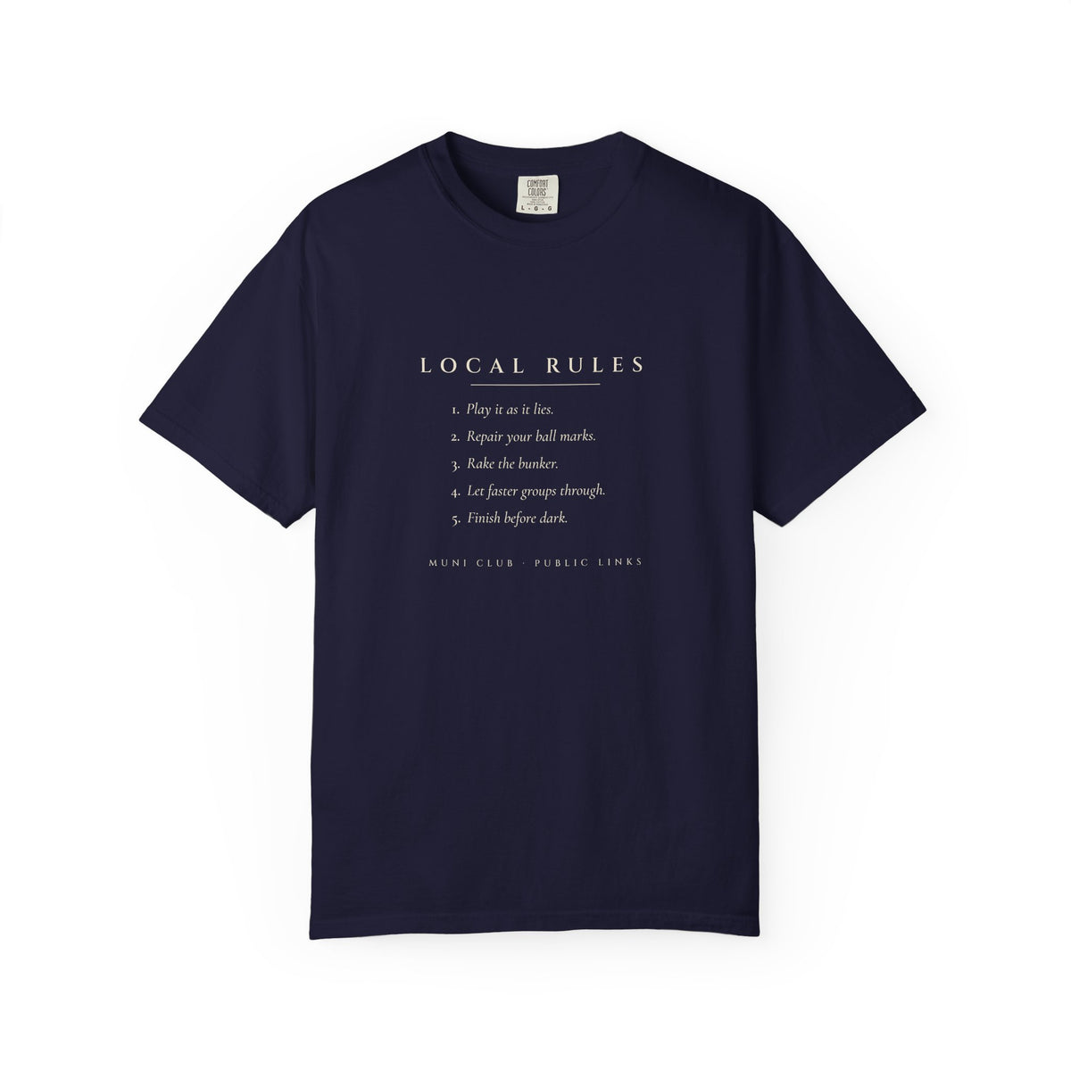 Local Rules Tee in True Navy, front view