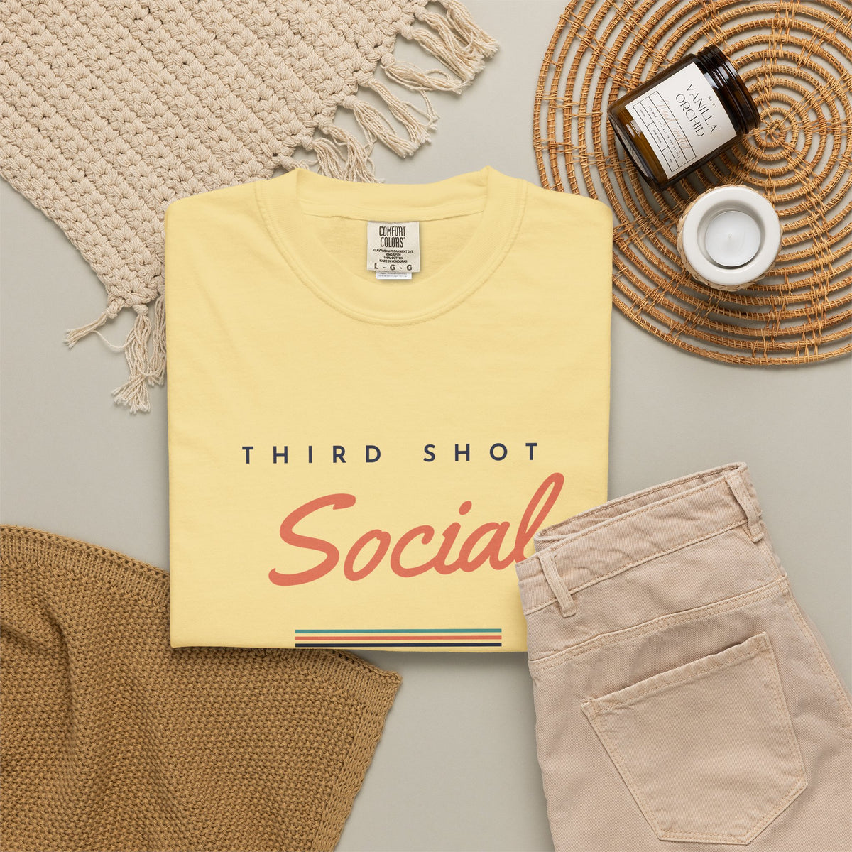 Social Tee in Butter, flat lay