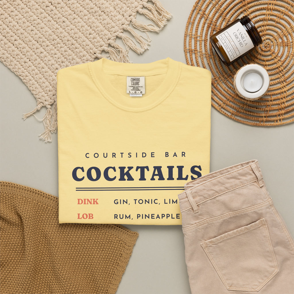Cocktail Menu Tee in Butter, flat lay