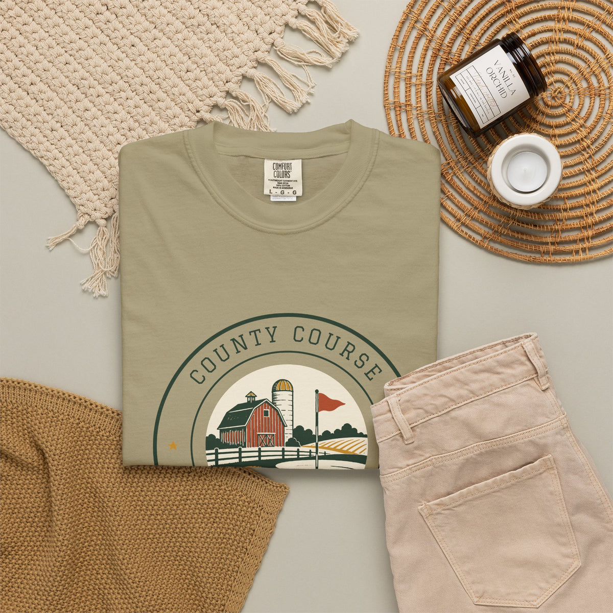 County Course Tee in Khaki, flat lay