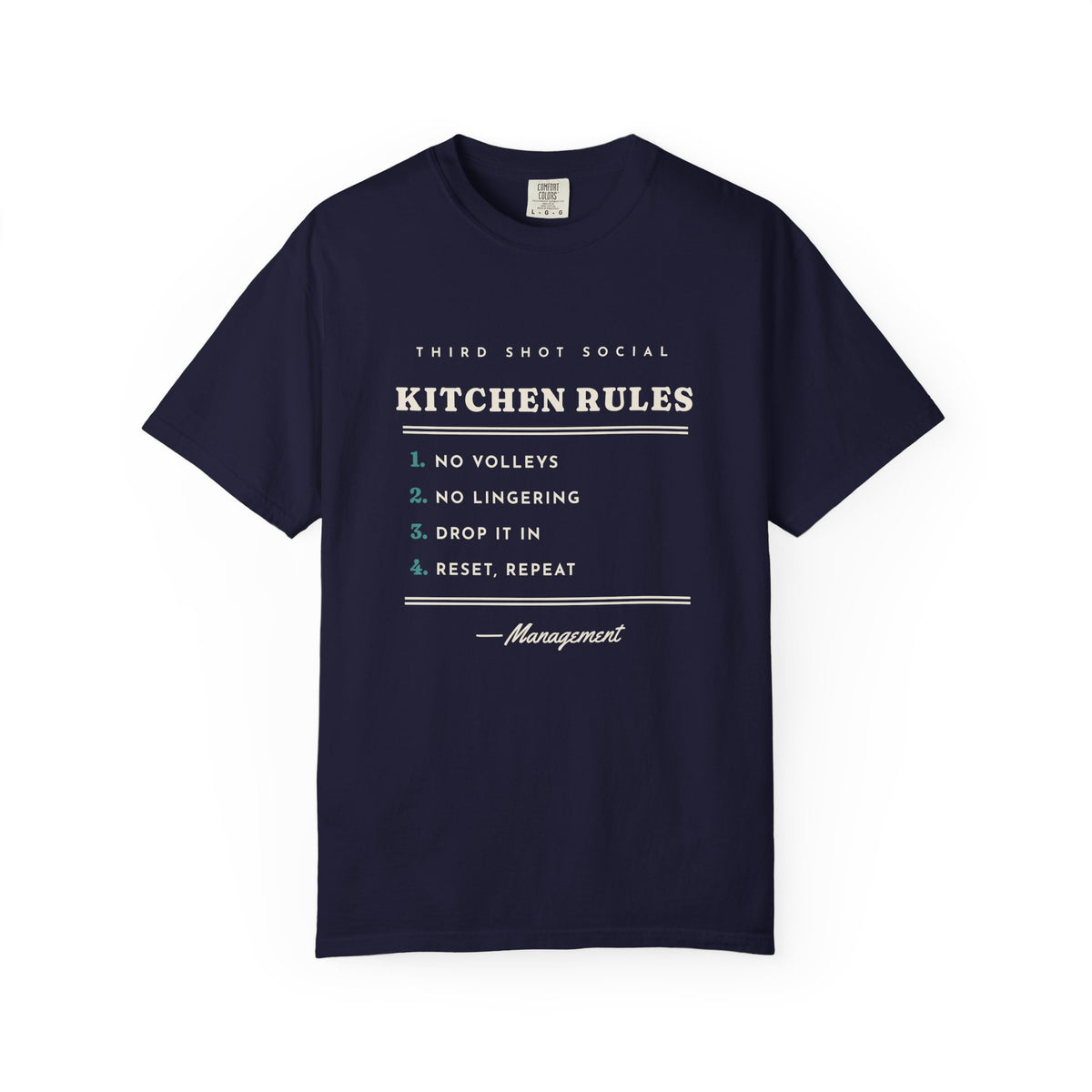 Kitchen Rules Tee in True Navy, front view