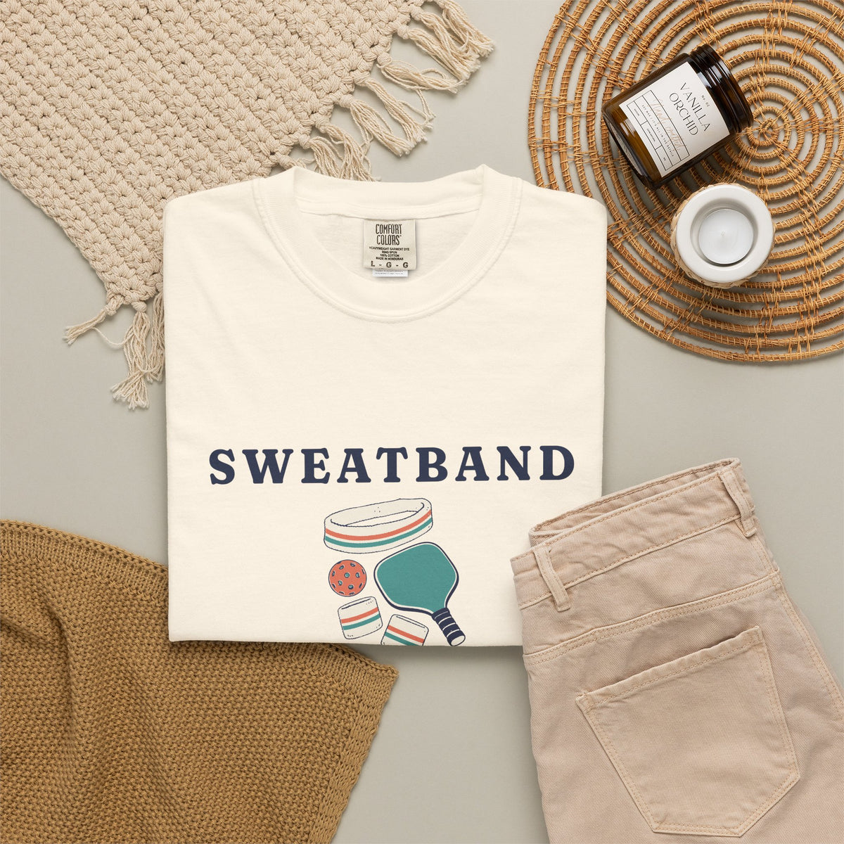 Sweatband Season Tee in Ivory, flat lay