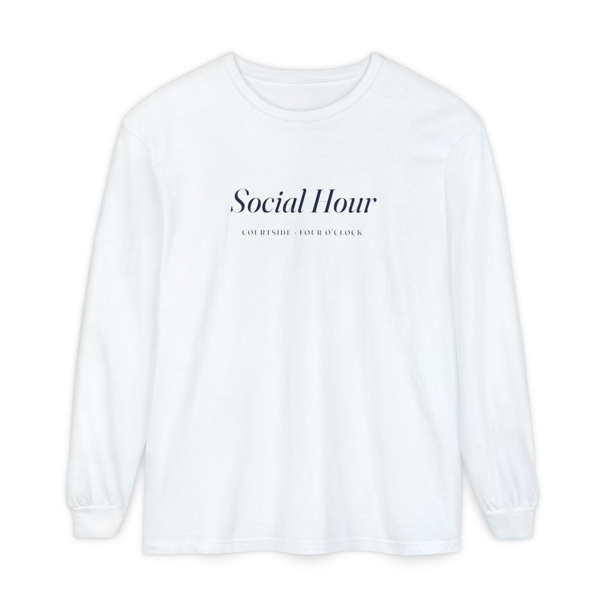 Social Hour Long Sleeve Tee in White, front view