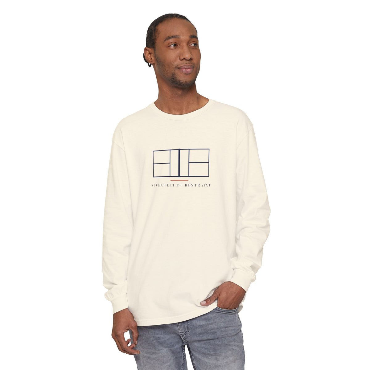 Net Line Long Sleeve Tee in Ivory, on model