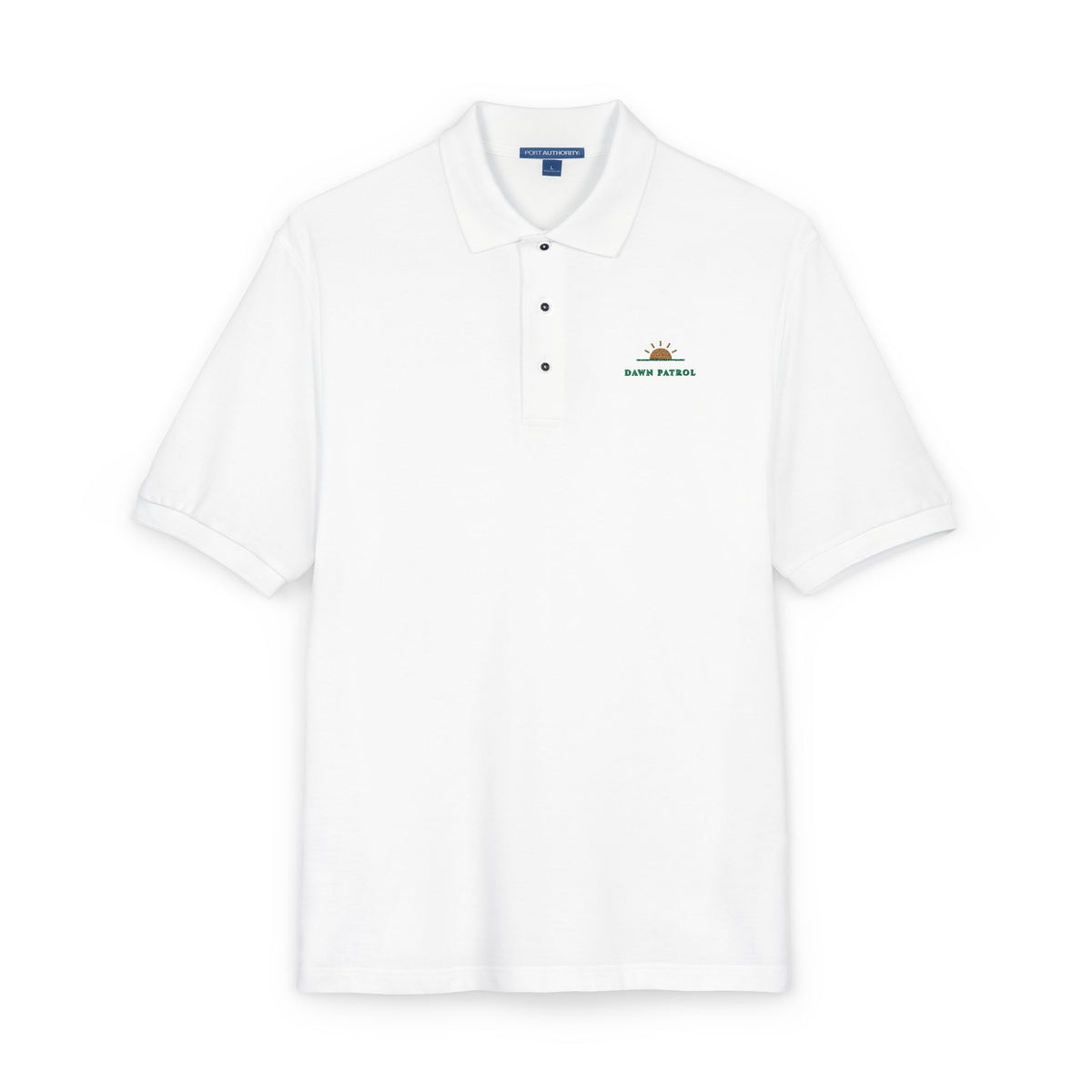 Dawn Patrol Polo in White, embroidery close-up