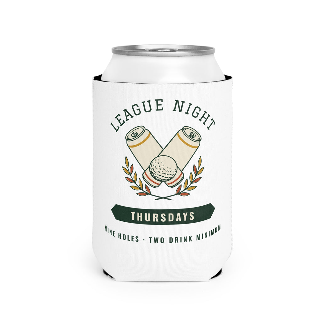 League Night Can Cooler in White, front view, second angle