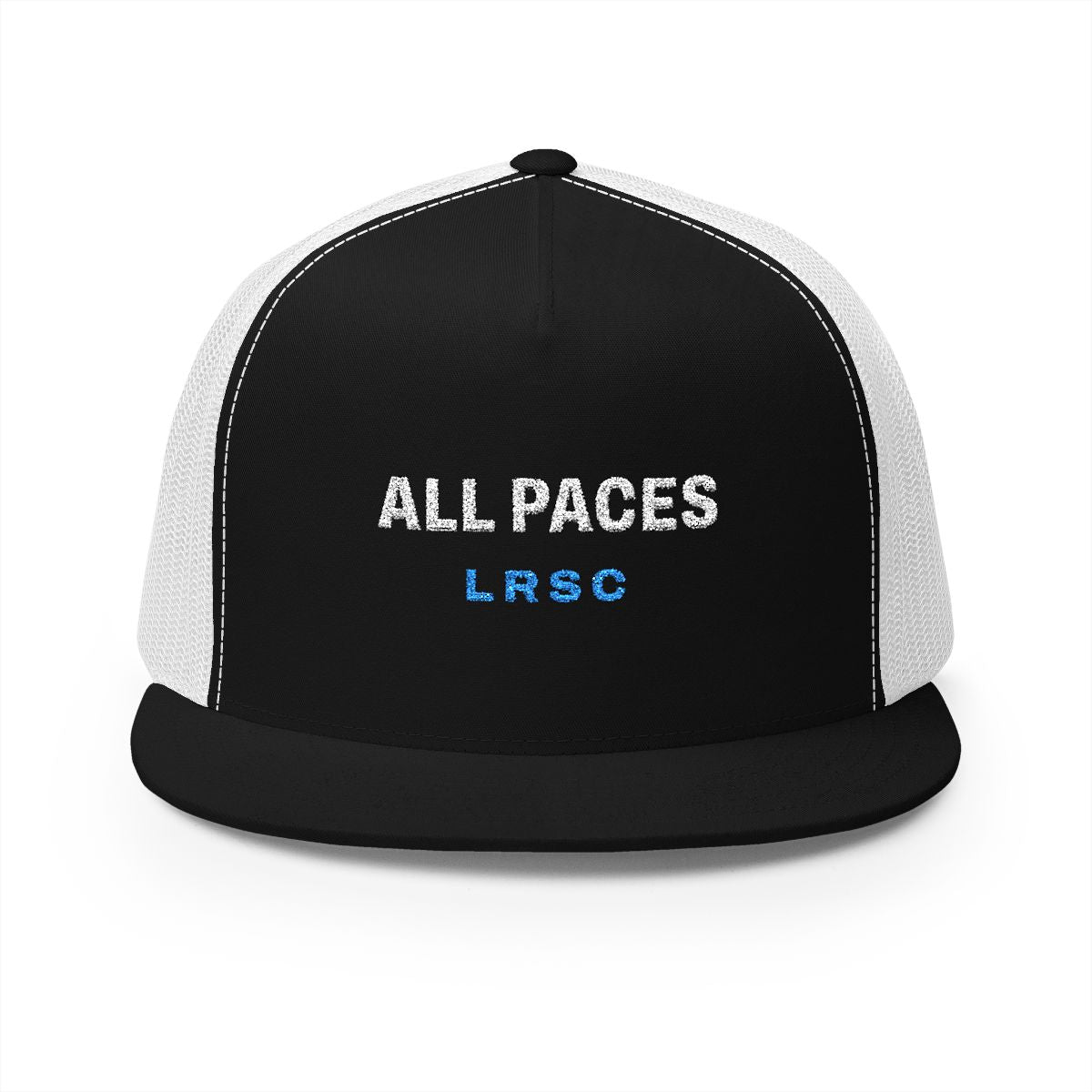 All Paces Trucker Cap in Black/White, front view