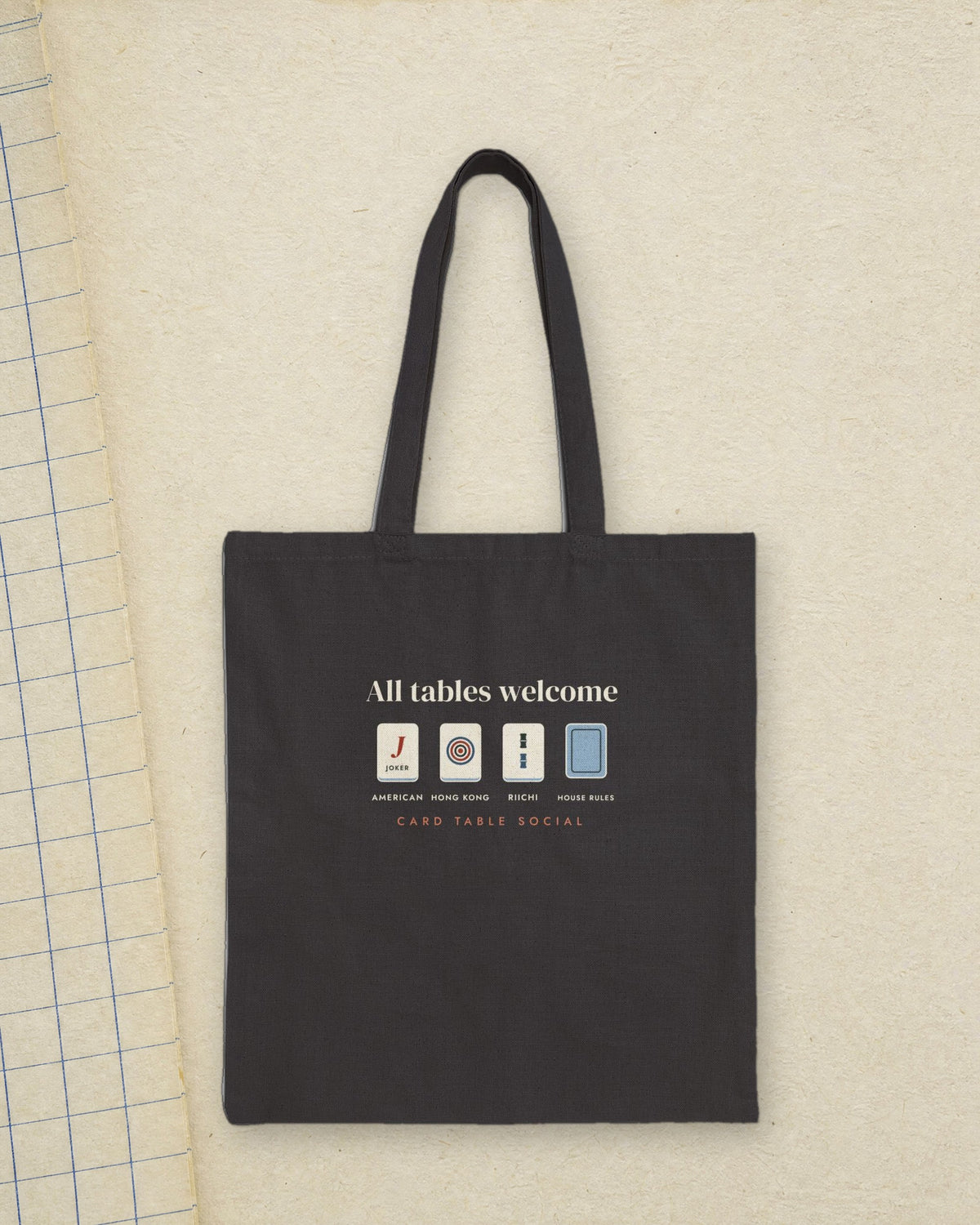 All Tables Welcome Tote in Black, styled