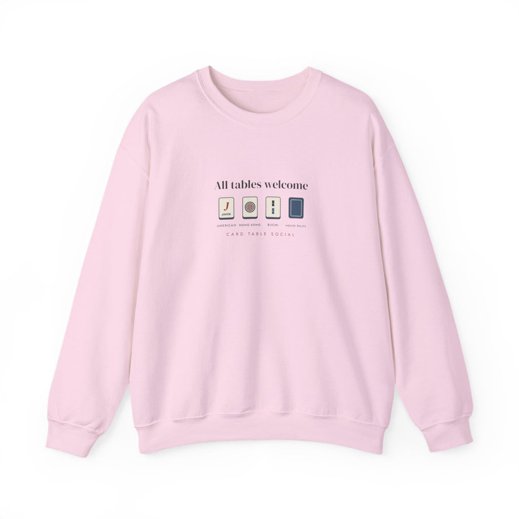 All Tables Welcome Crewneck in Light Pink, front view