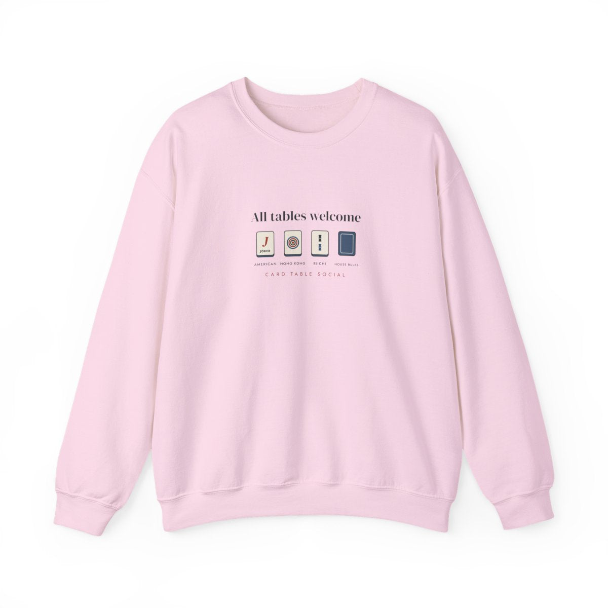 All Tables Welcome Crewneck in Light Pink, front view