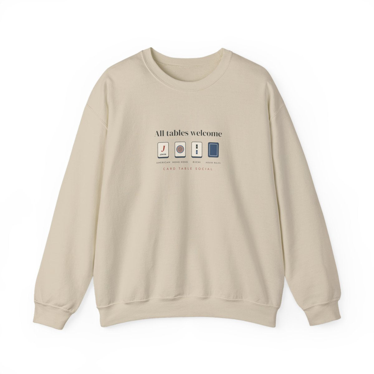 All Tables Welcome Crewneck in Sand, front view