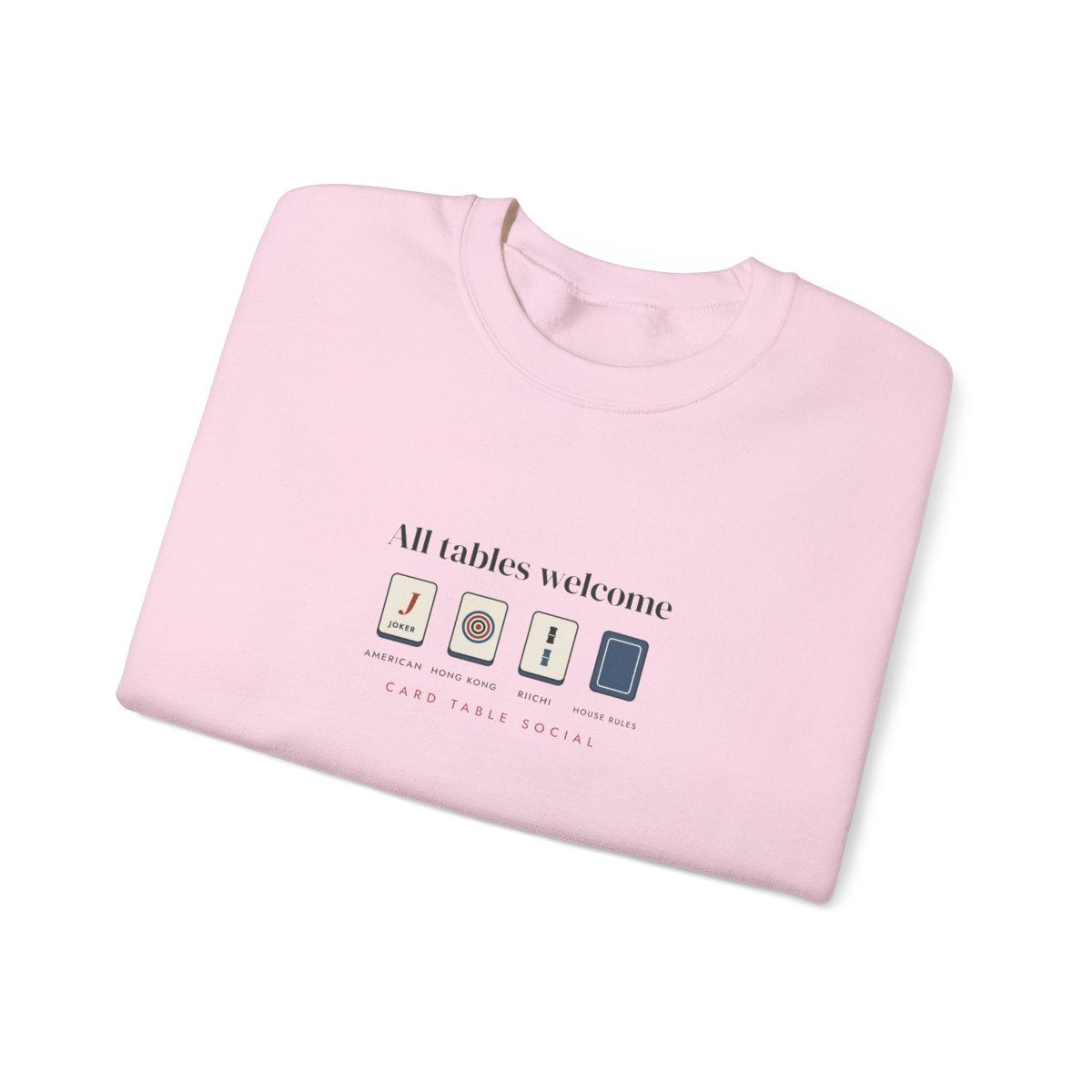 All Tables Welcome Crewneck in Light Pink, folded