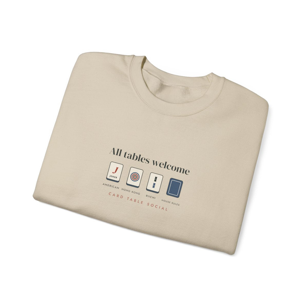 All Tables Welcome Crewneck in Sand, folded