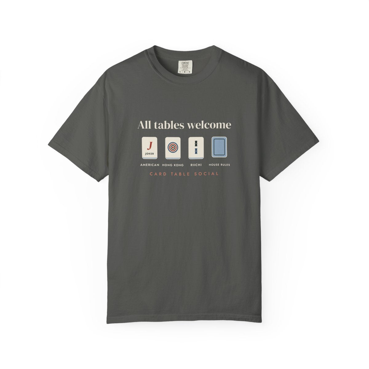 All Tables Welcome Tee in Pepper, front view