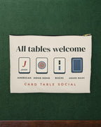 All Tables Welcome Zip Pouch in Black zipper, styled