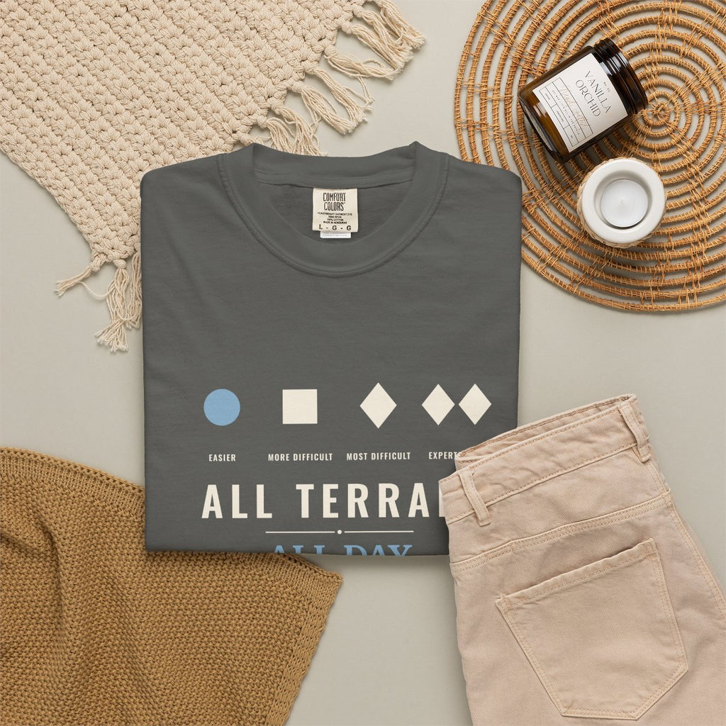 All Terrain Tee in Pepper, fabric and print detail
