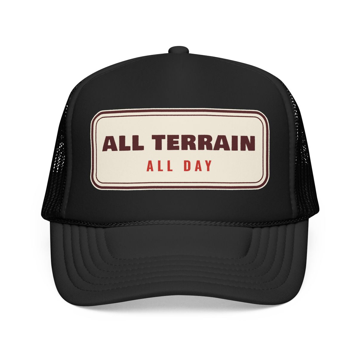 All Terrain Trucker Hat in Black, front view