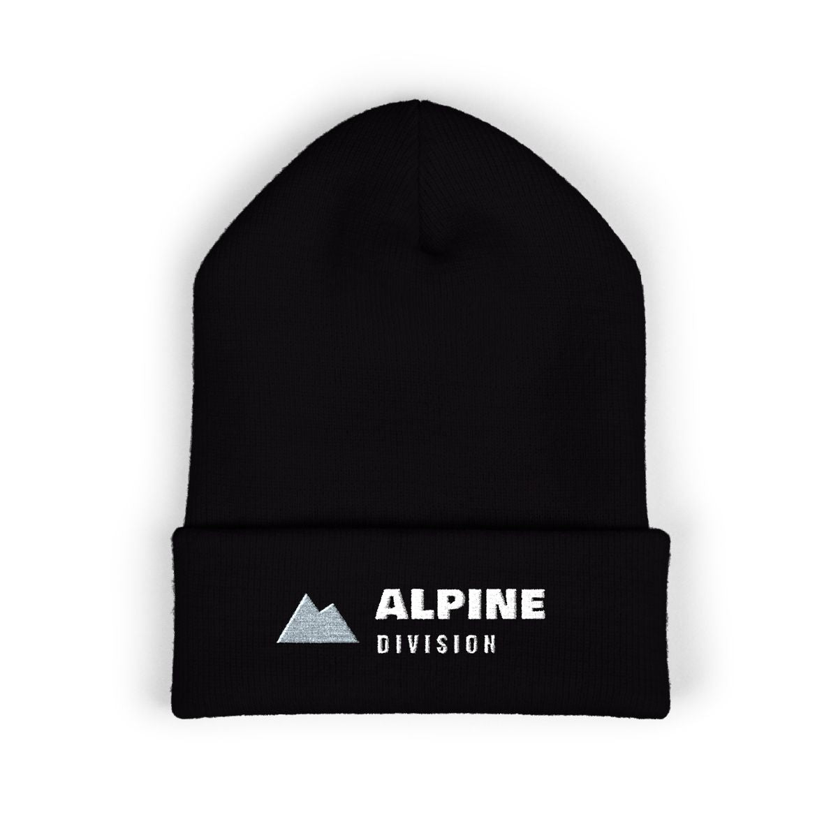 Alpine Division Beanie in Black, front view