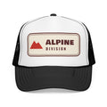 Alpine Division Trucker Hat in Black/White, front view