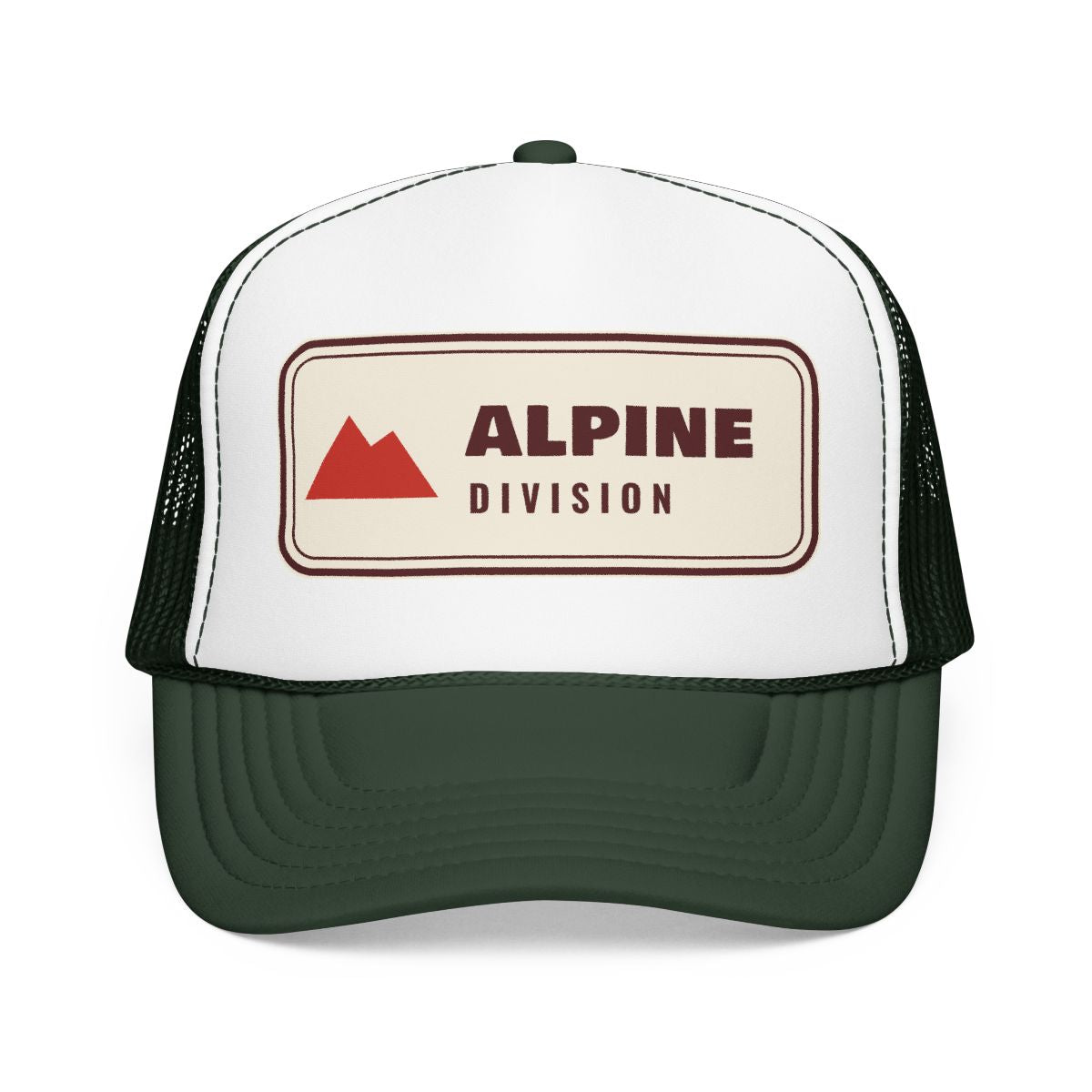 Alpine Division Trucker Hat in Dark Green / White / Dark Green, front view