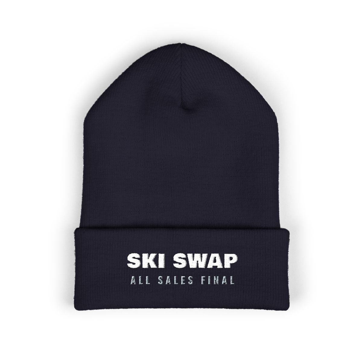 Annual Ski Swap Beanie in Navy, front view