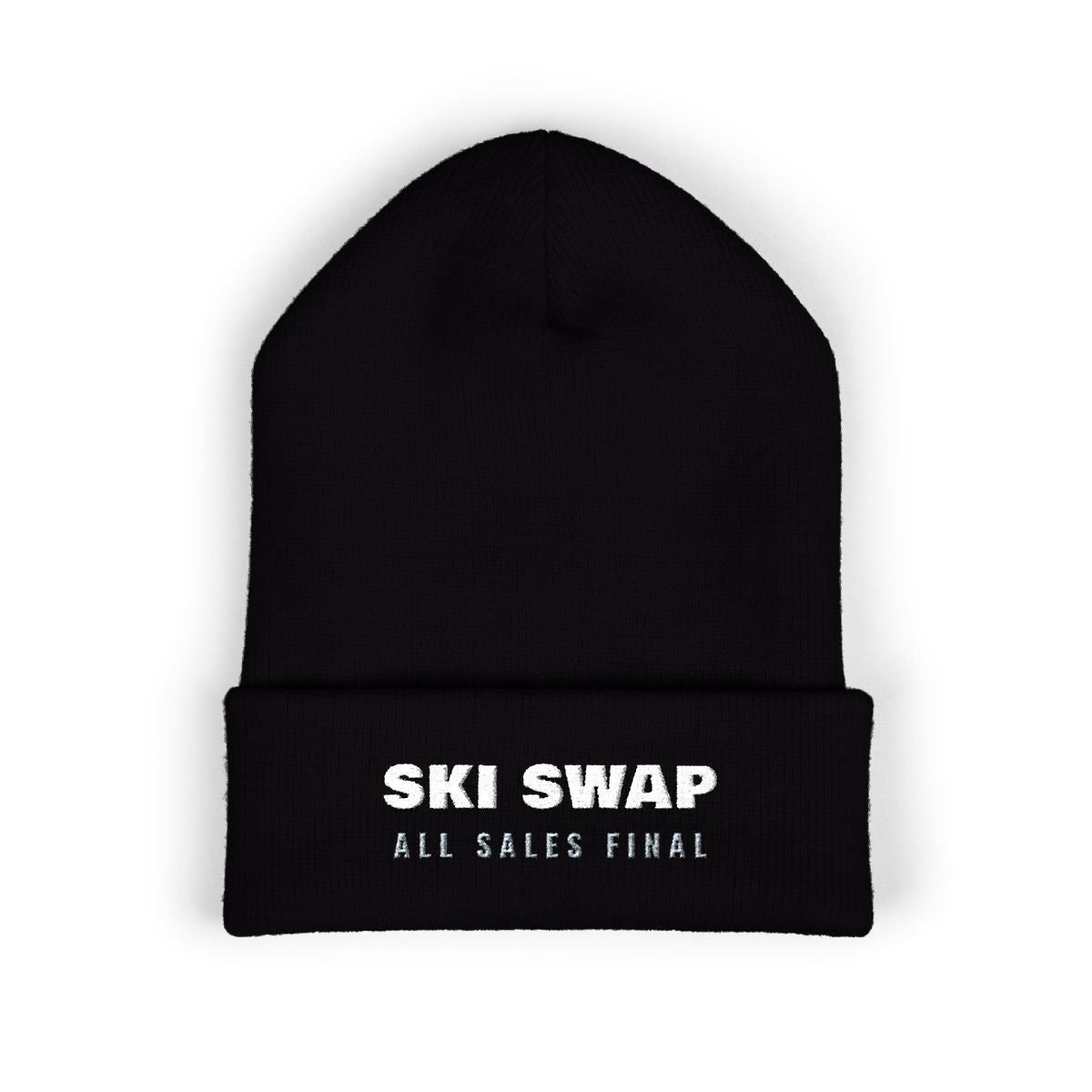 Annual Ski Swap Beanie in Black, front view