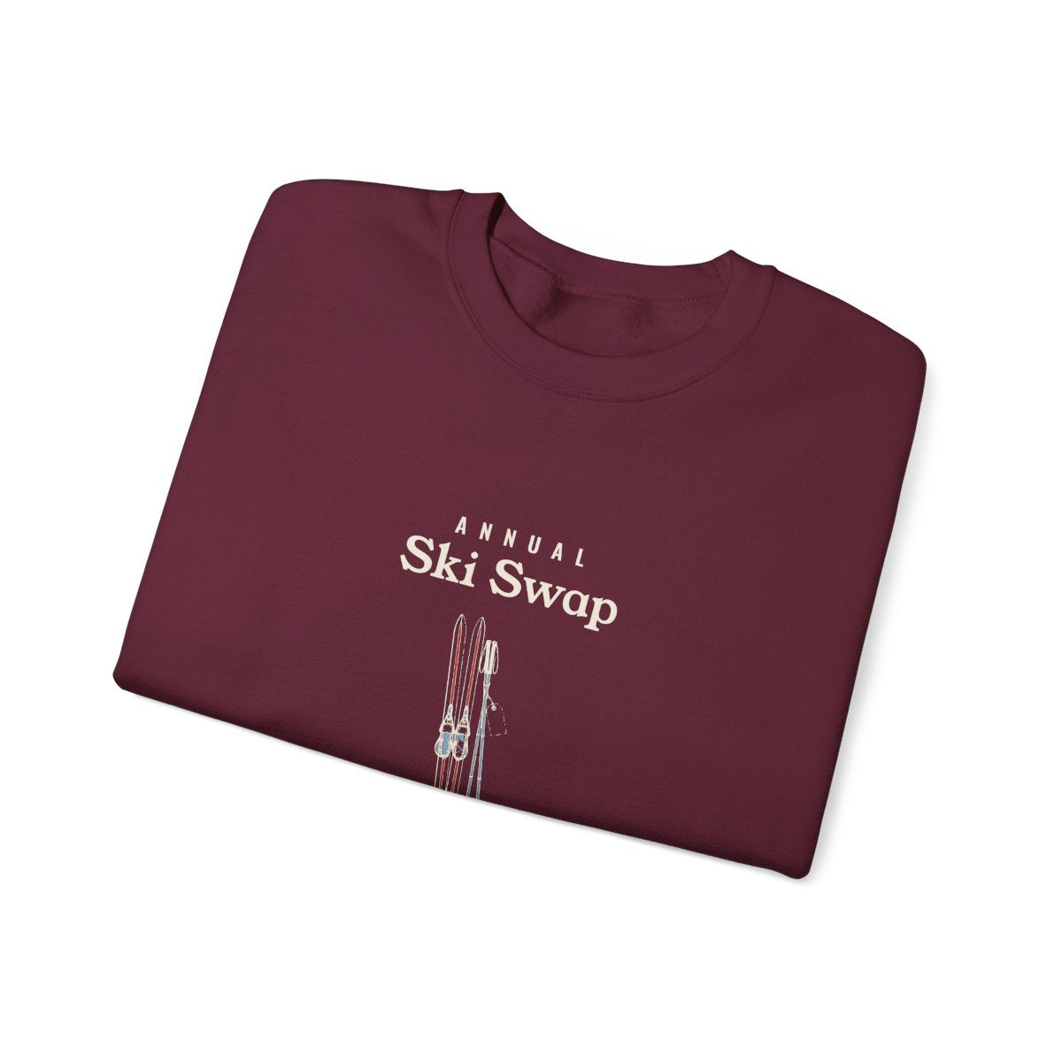 Annual Ski Swap Crewneck in Maroon, folded