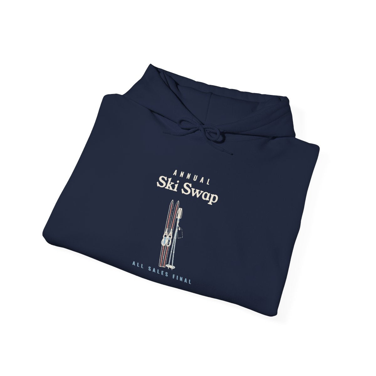 Annual Ski Swap Hoodie in Navy, folded