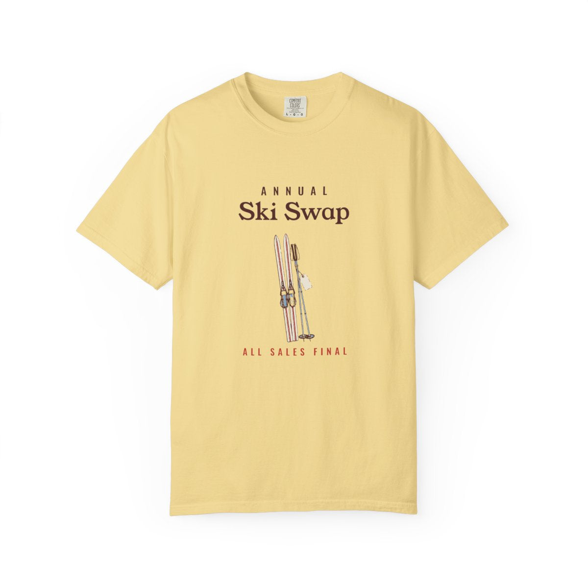 Annual Ski Swap Tee in Butter, front view