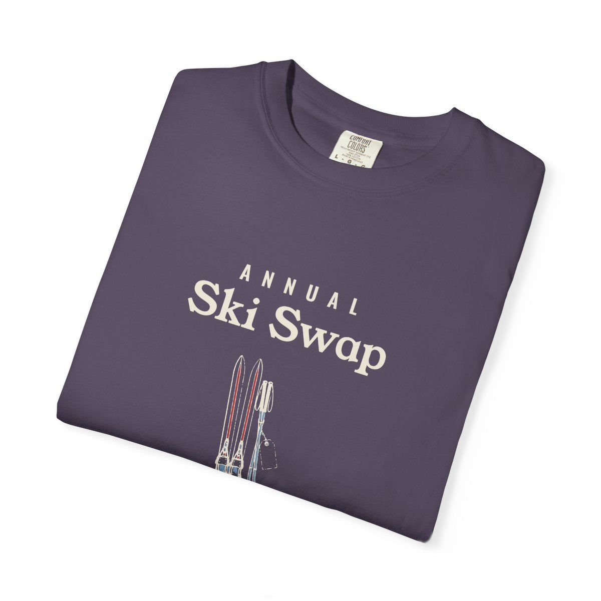 Annual Ski Swap Tee in Wine, folded