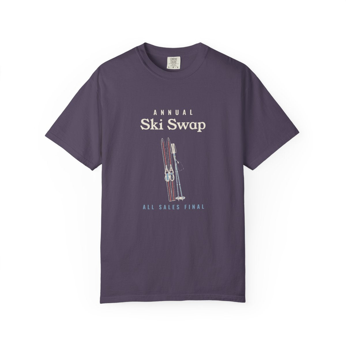 Annual Ski Swap Tee in Wine, front view