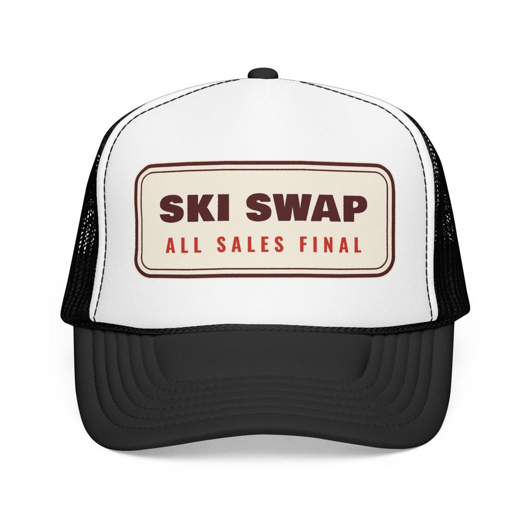 Annual Ski Swap Trucker Hat in Black/White, front view