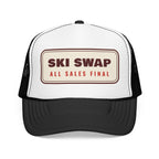 Annual Ski Swap Trucker Hat in Black/White, front view