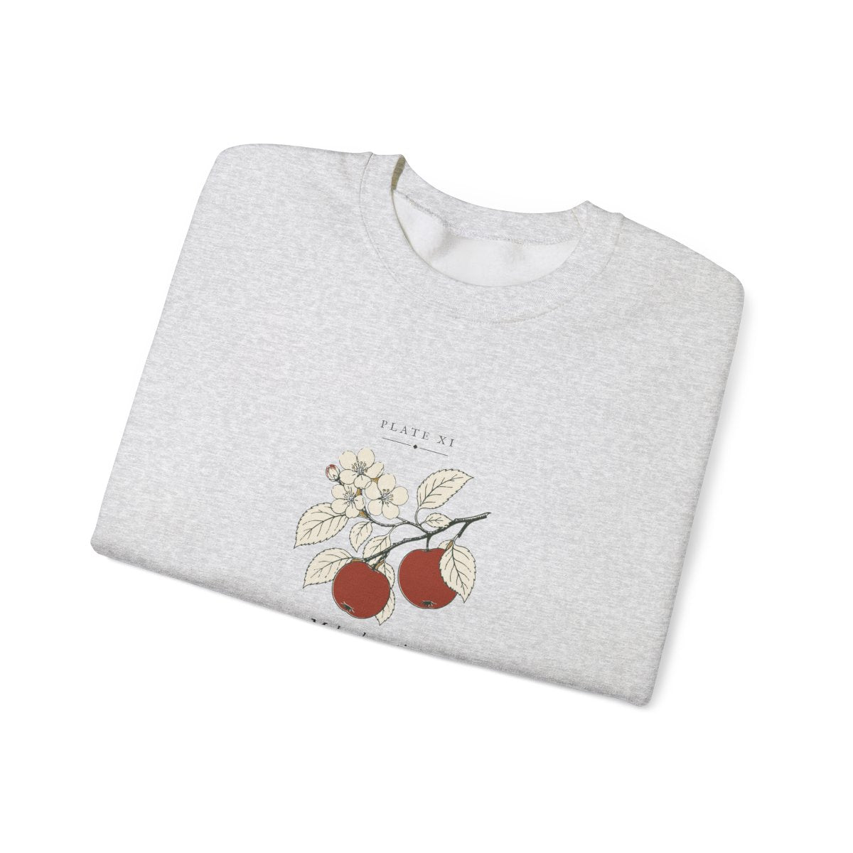 Apple Plate Crewneck in Ash, folded