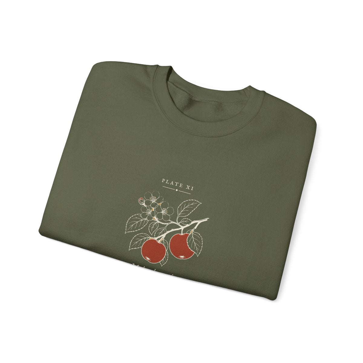 Apple Plate Crewneck in Military Green, folded