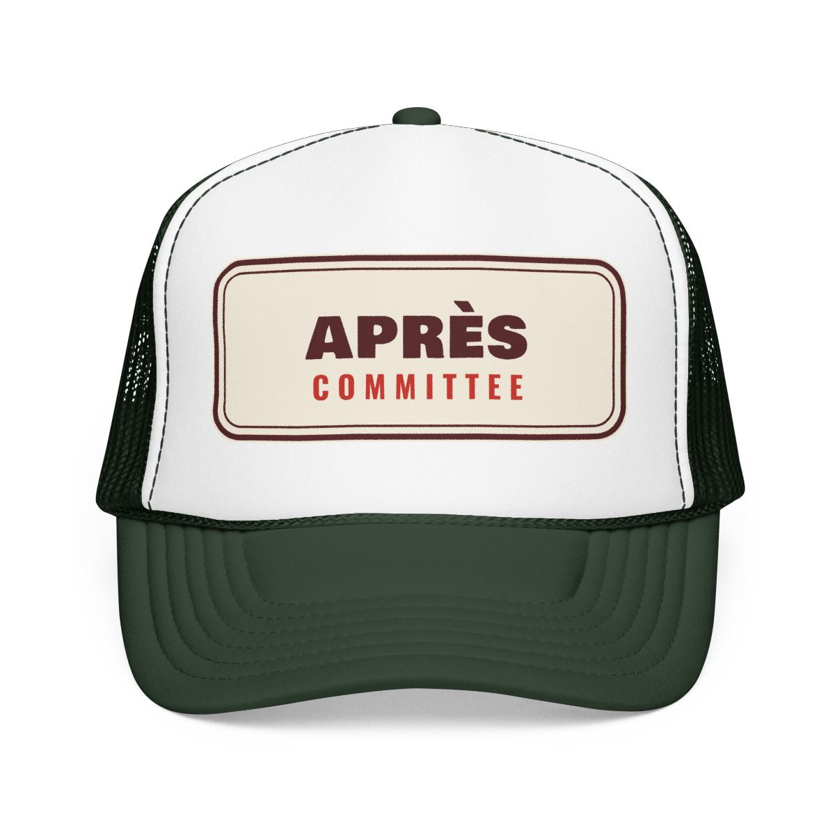 Après Committee Trucker Hat in Dark Green / White / Dark Green, front view