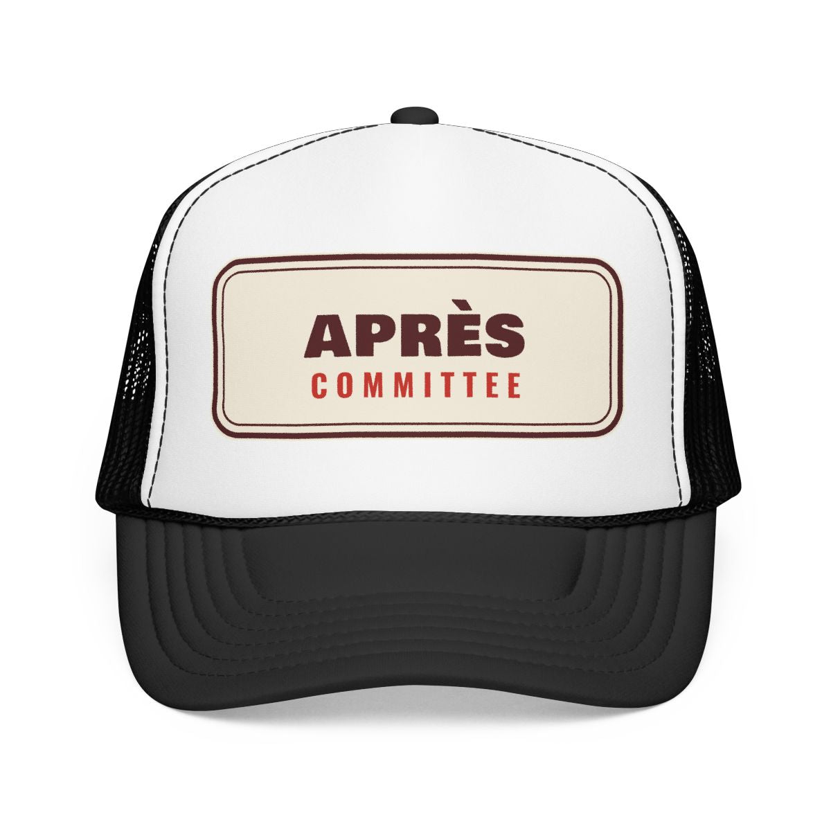 Après Committee Trucker Hat in Black/White, front view