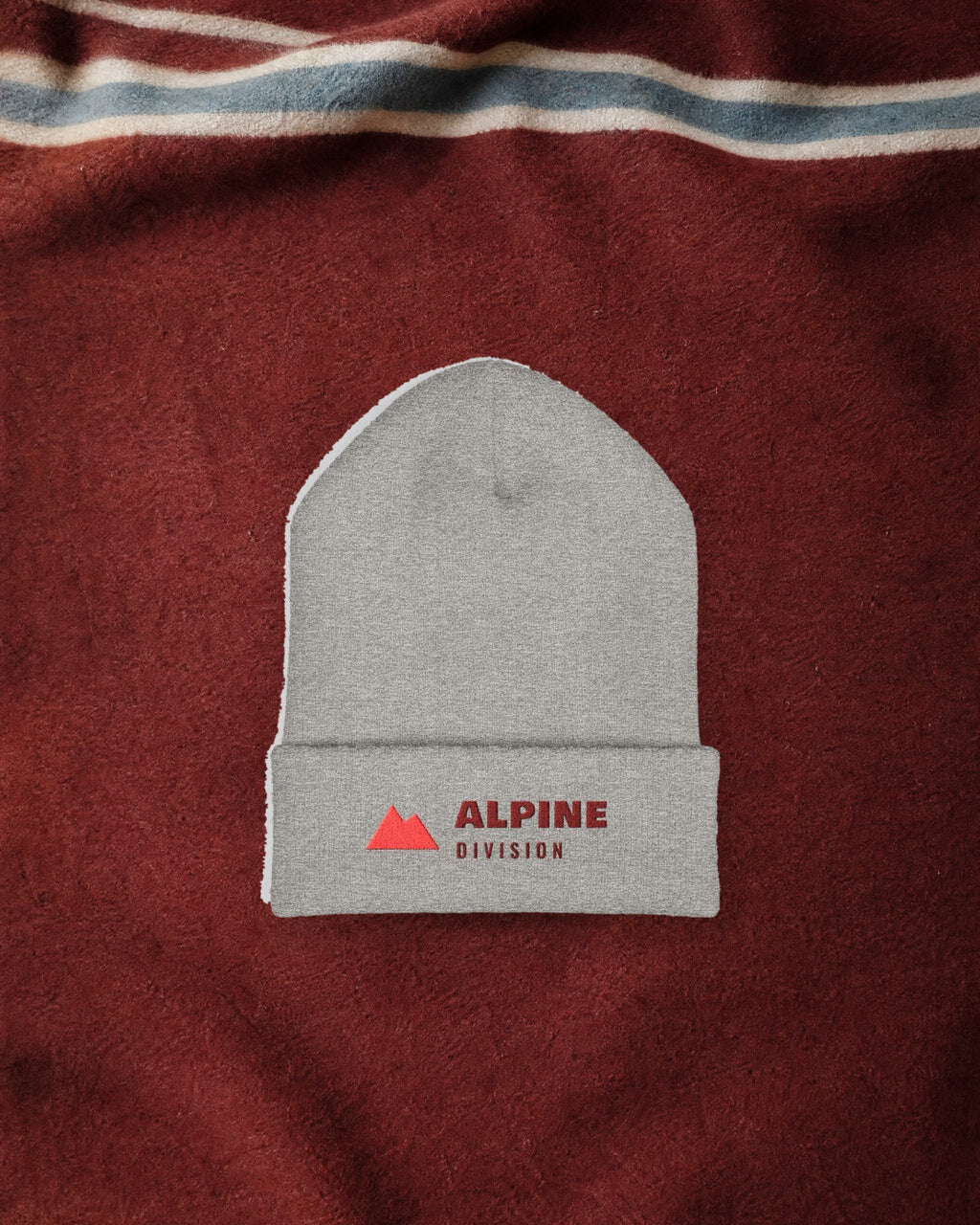 Alpine Division Beanie in Heather Grey, styled