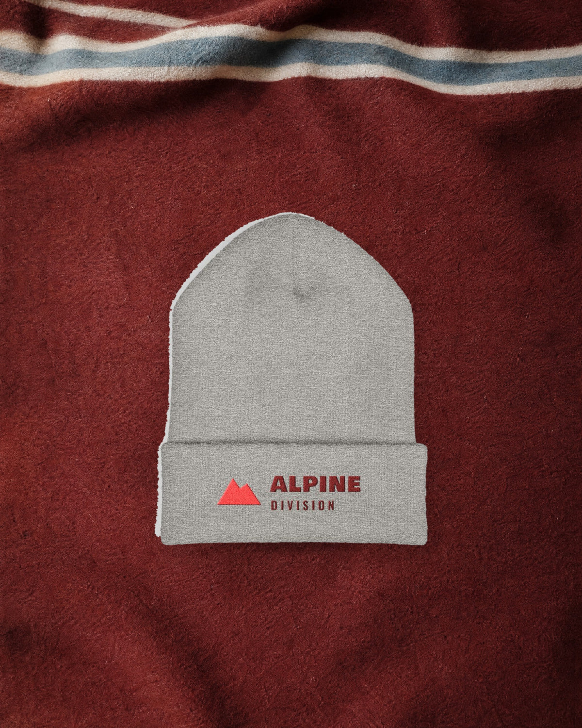 Alpine Division Beanie in Heather Grey, styled