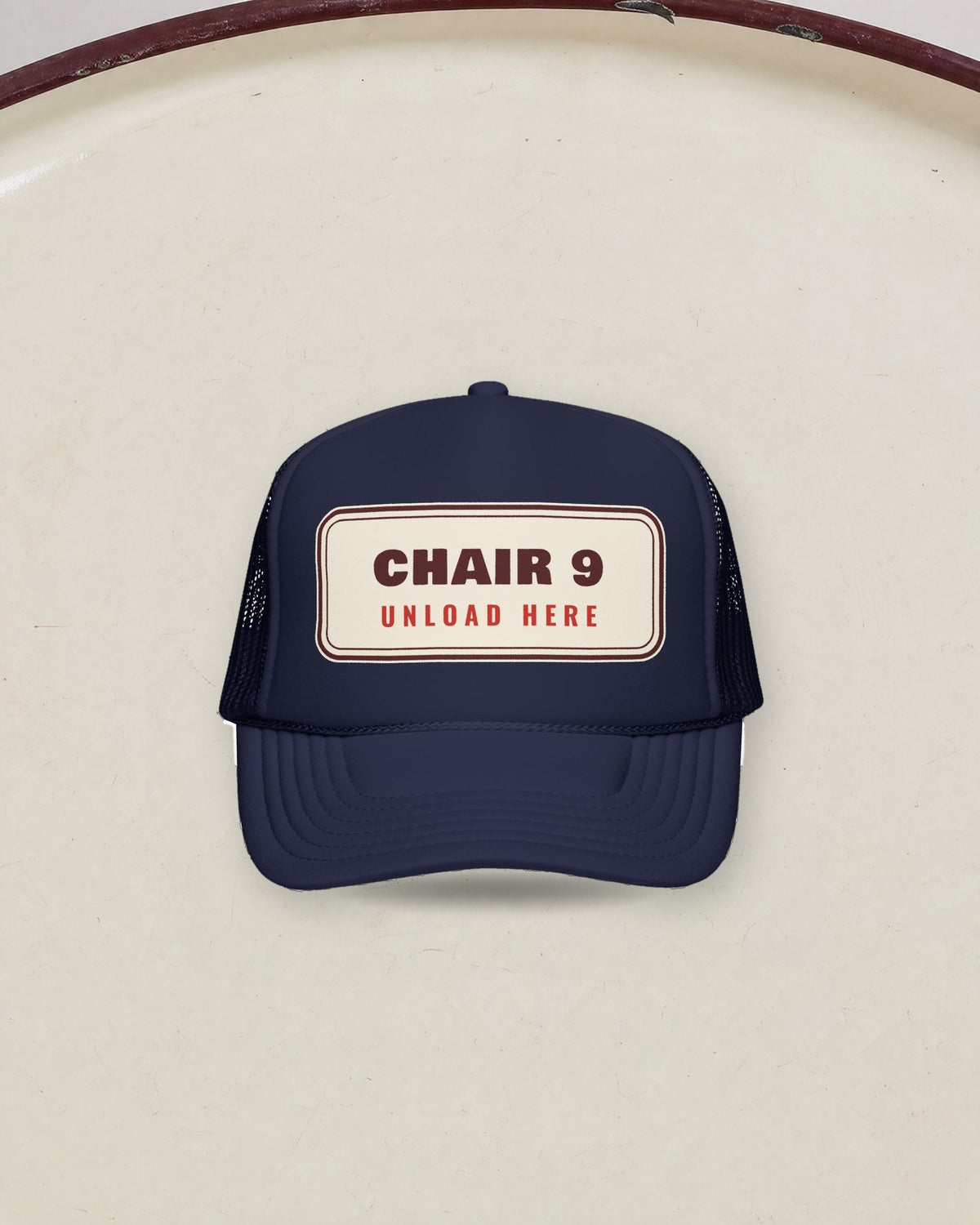 Chair 9 Trucker Hat in Dark Navy, styled