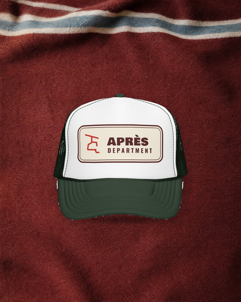 Chair Mark Trucker Hat in Dark Green / White / Dark Green, styled