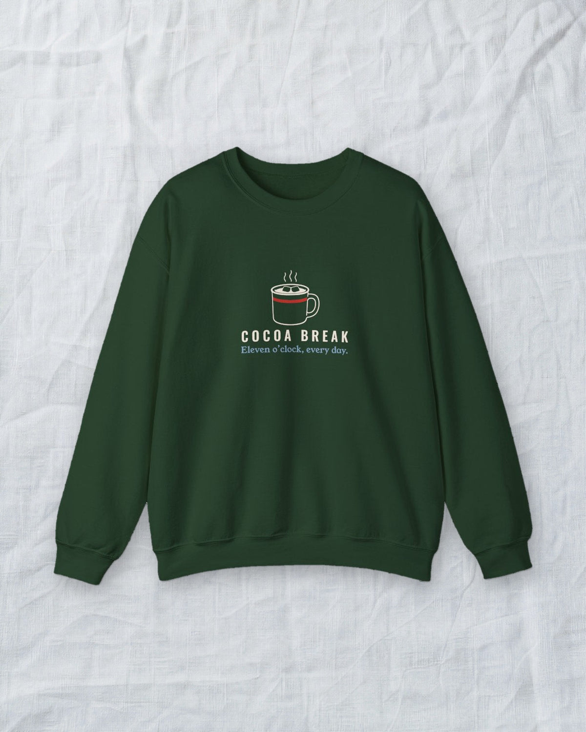 Cocoa Break Crewneck in Forest Green, styled