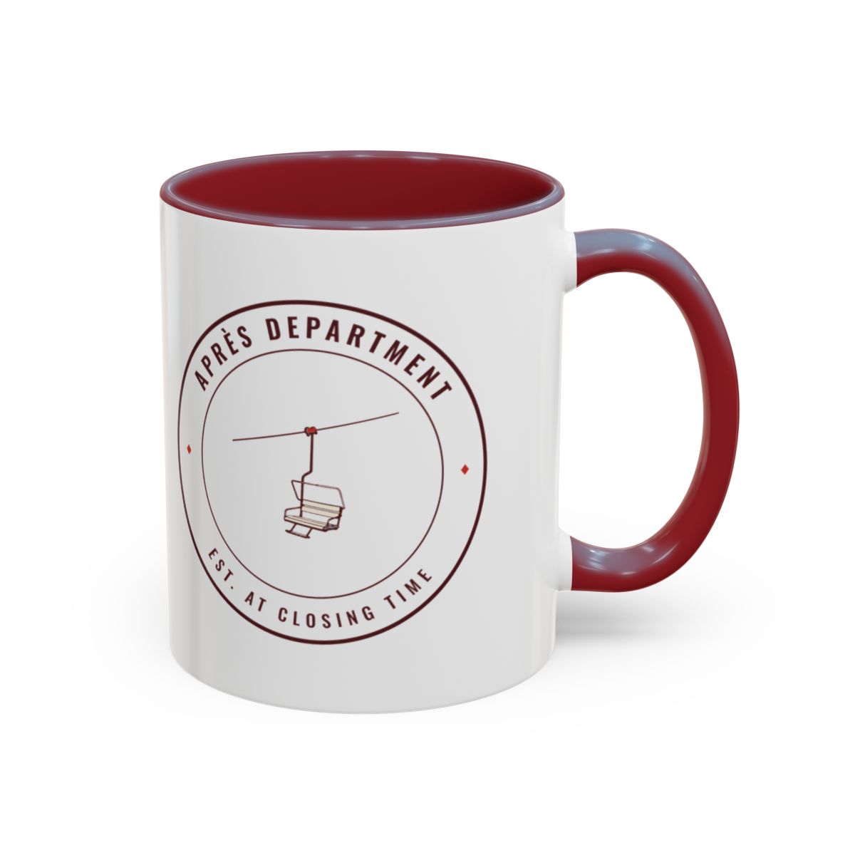 Après Department Crest Mug in Maroon, right side