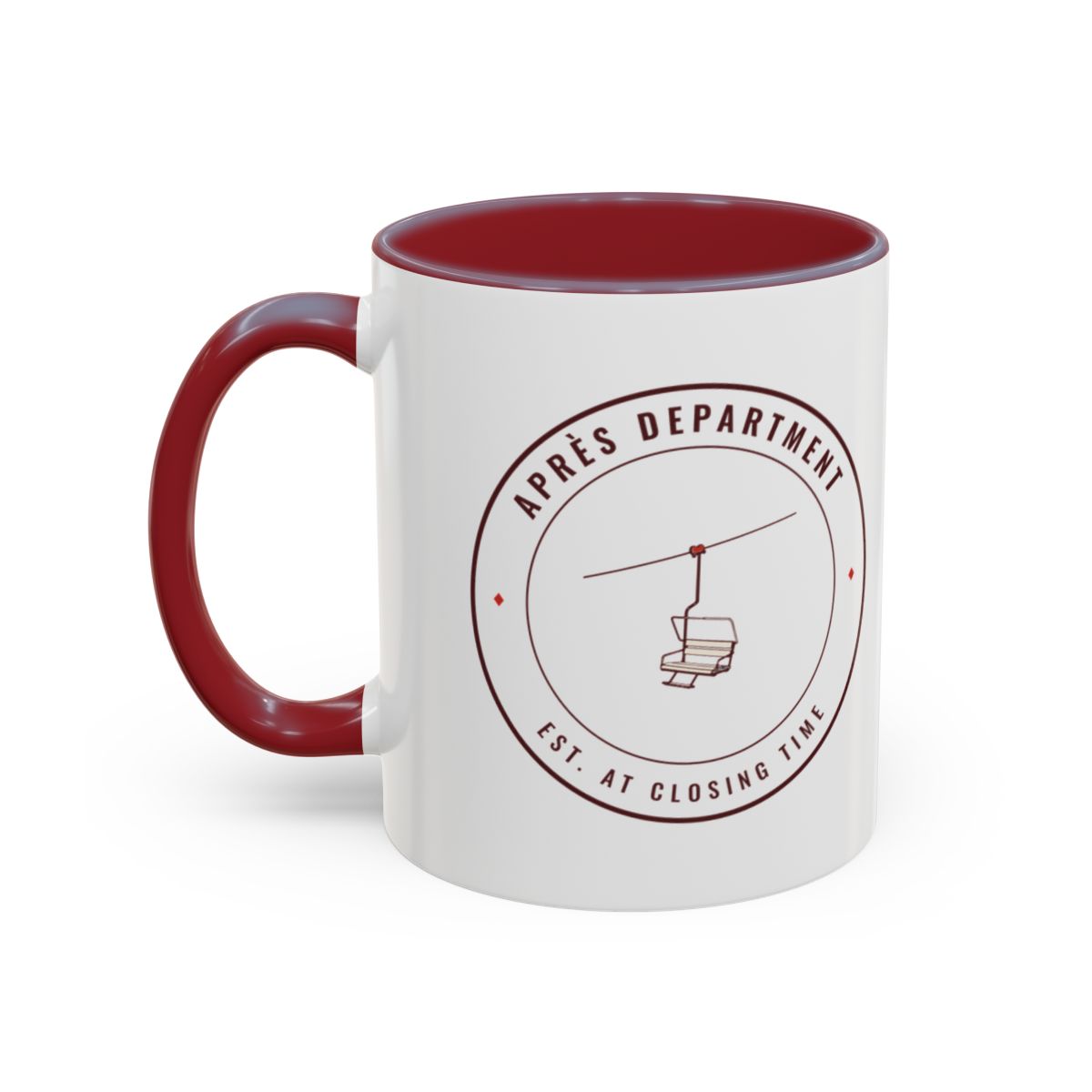 Après Department Crest Mug in Maroon, left side