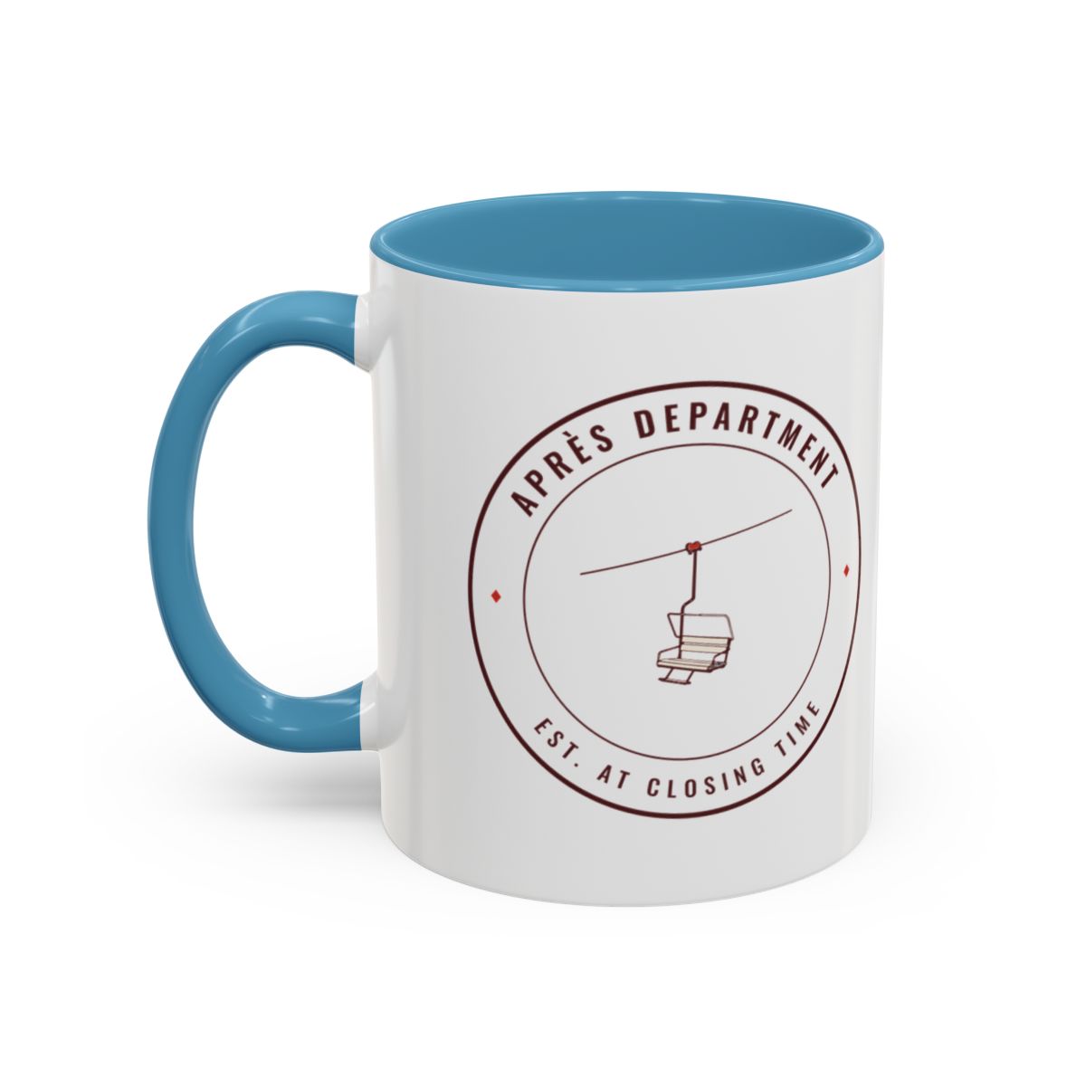 Après Department Crest Mug in Light Blue, left side
